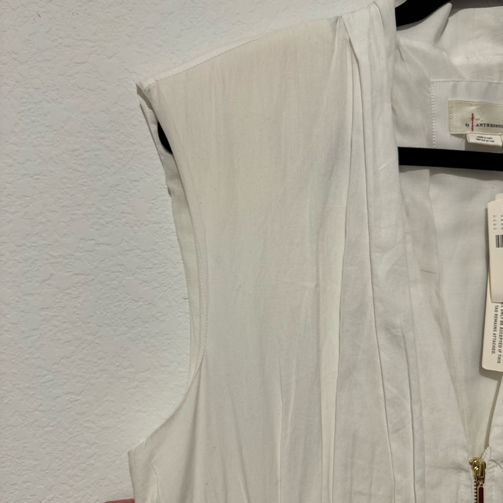Anthropologie The Tommie Cap Sleeve Smocked Front Zip Shirt Dress in White - Picture 11 of 14